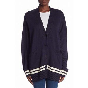Collegiate Slouchy Oversized Long Cardigan Preppy Varsity Sweater